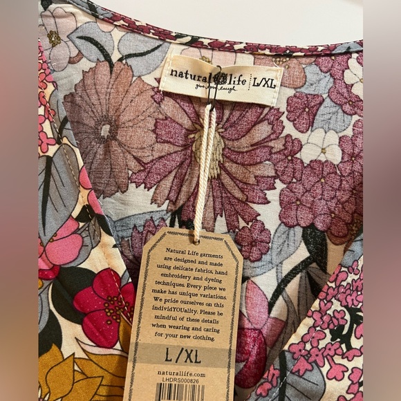 NATURAL LIFE Stella v-neck floral boho mini dress L XL NWT - Picture 3 of 4